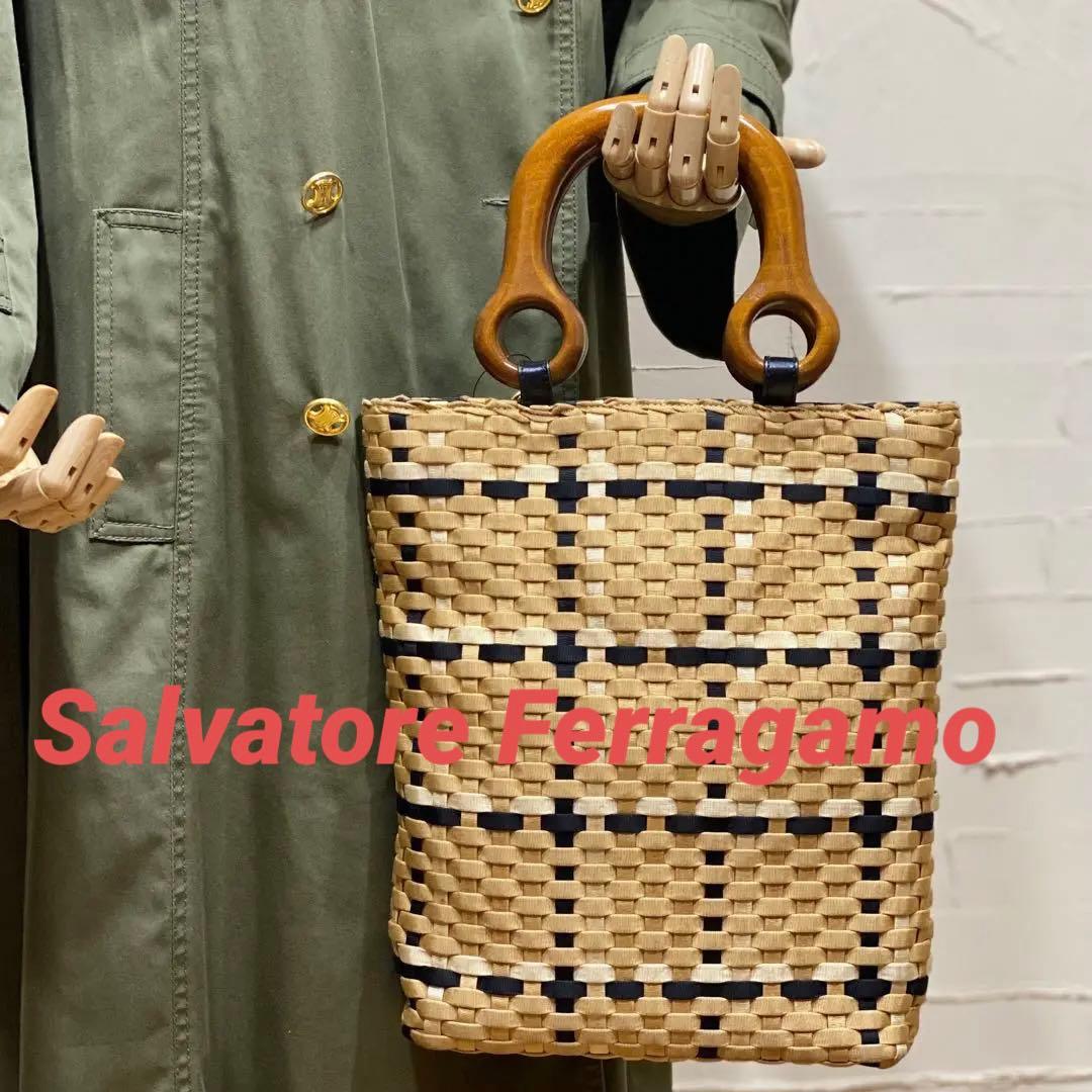 激レア Salvatore Ferragamo ハンドバッグ ウッドハンドル