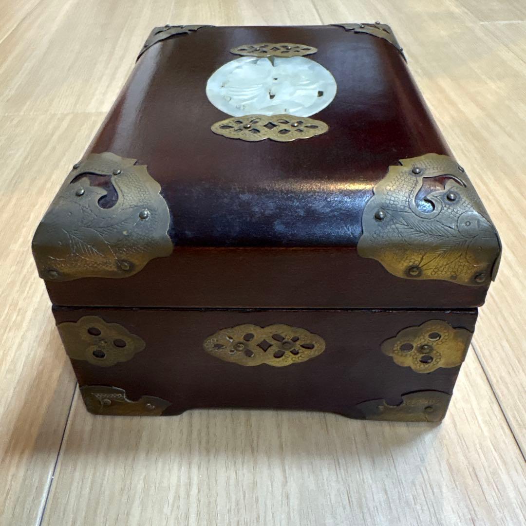 中国 白翡翠 彫刻 宝石箱 ジュエリーボックス　ビンテージ
