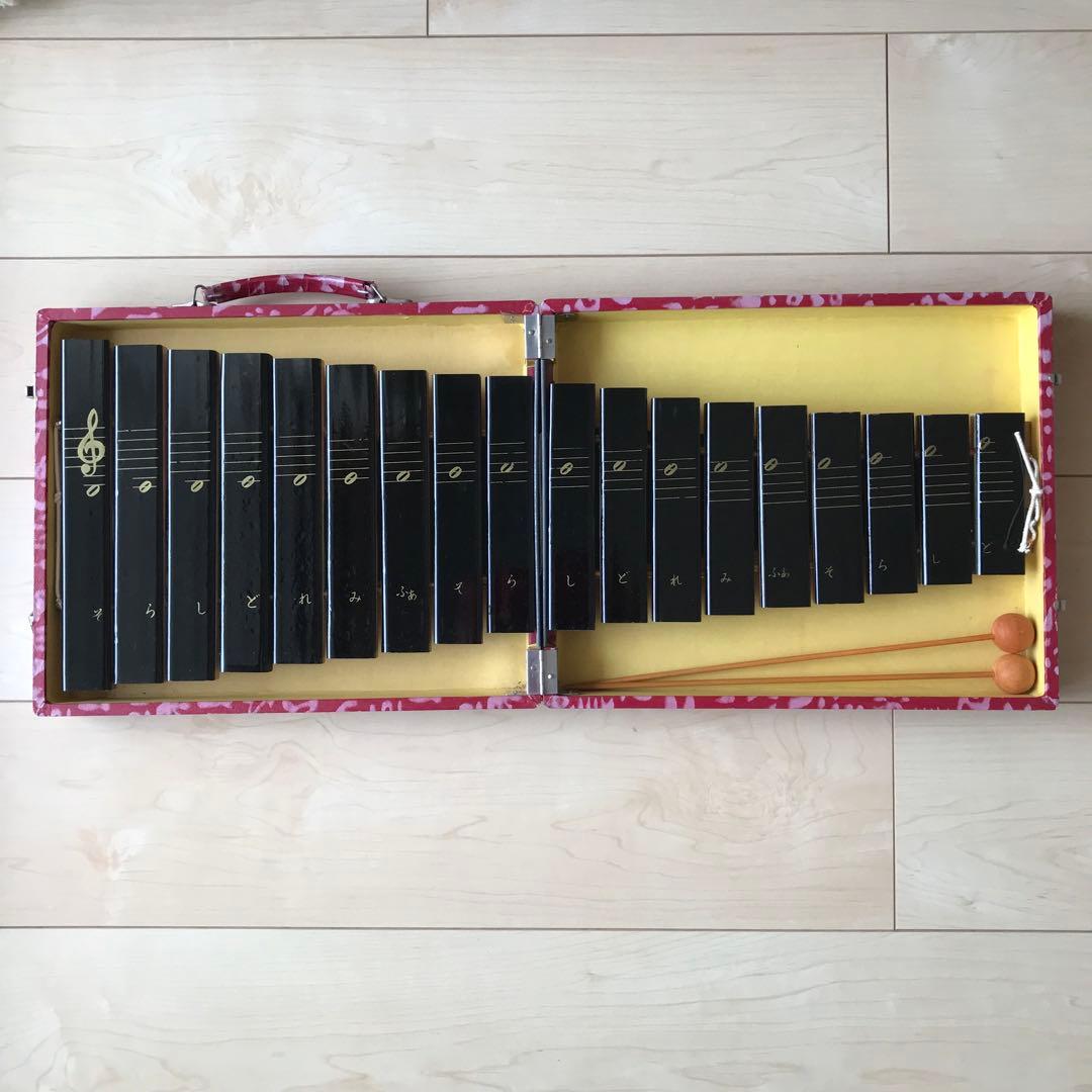 シロフォン　コンパクト木琴　木琴　木製　黒木琴 ケース付き　持ち運び木琴　楽器