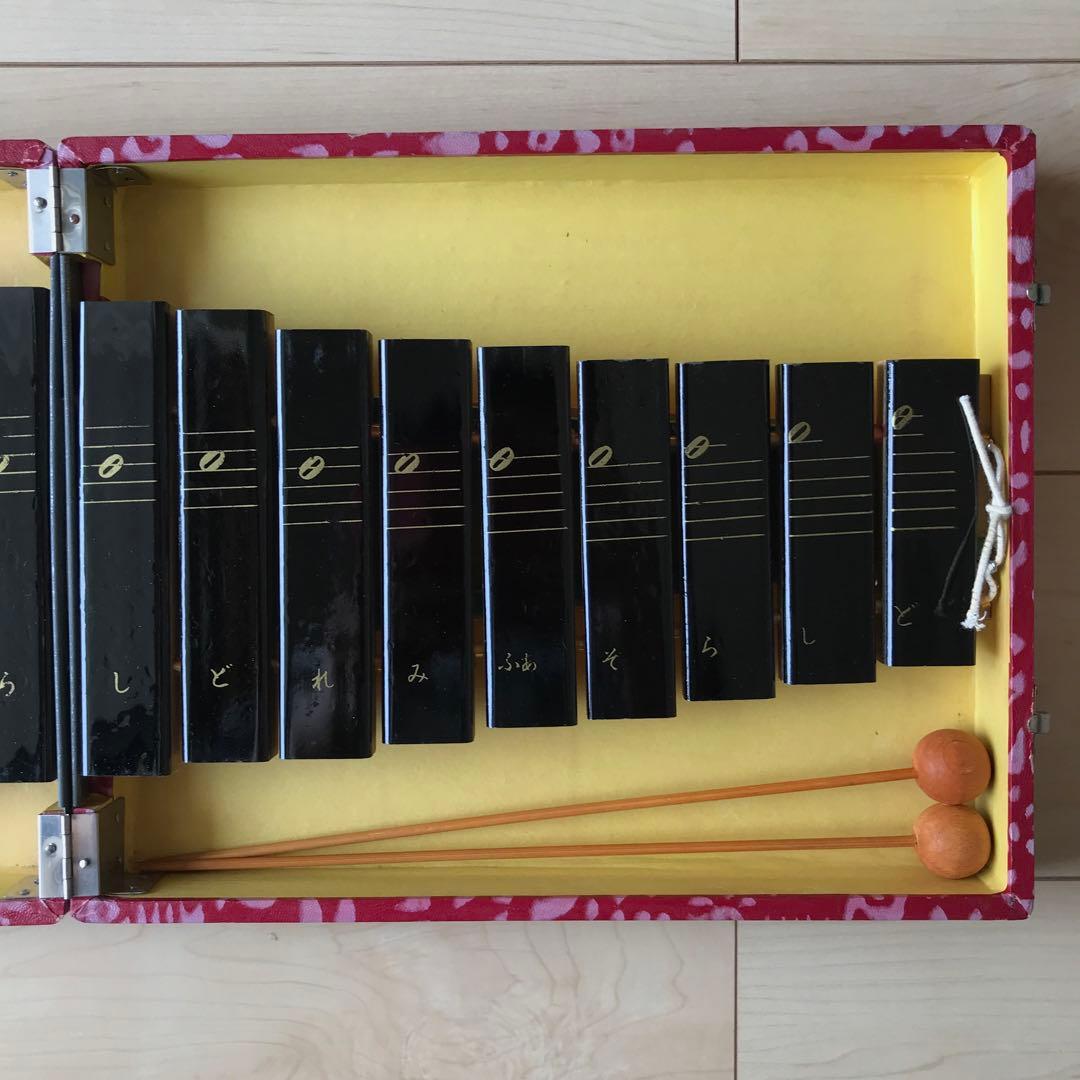 シロフォン　コンパクト木琴　木琴　木製　黒木琴 ケース付き　持ち運び木琴　楽器