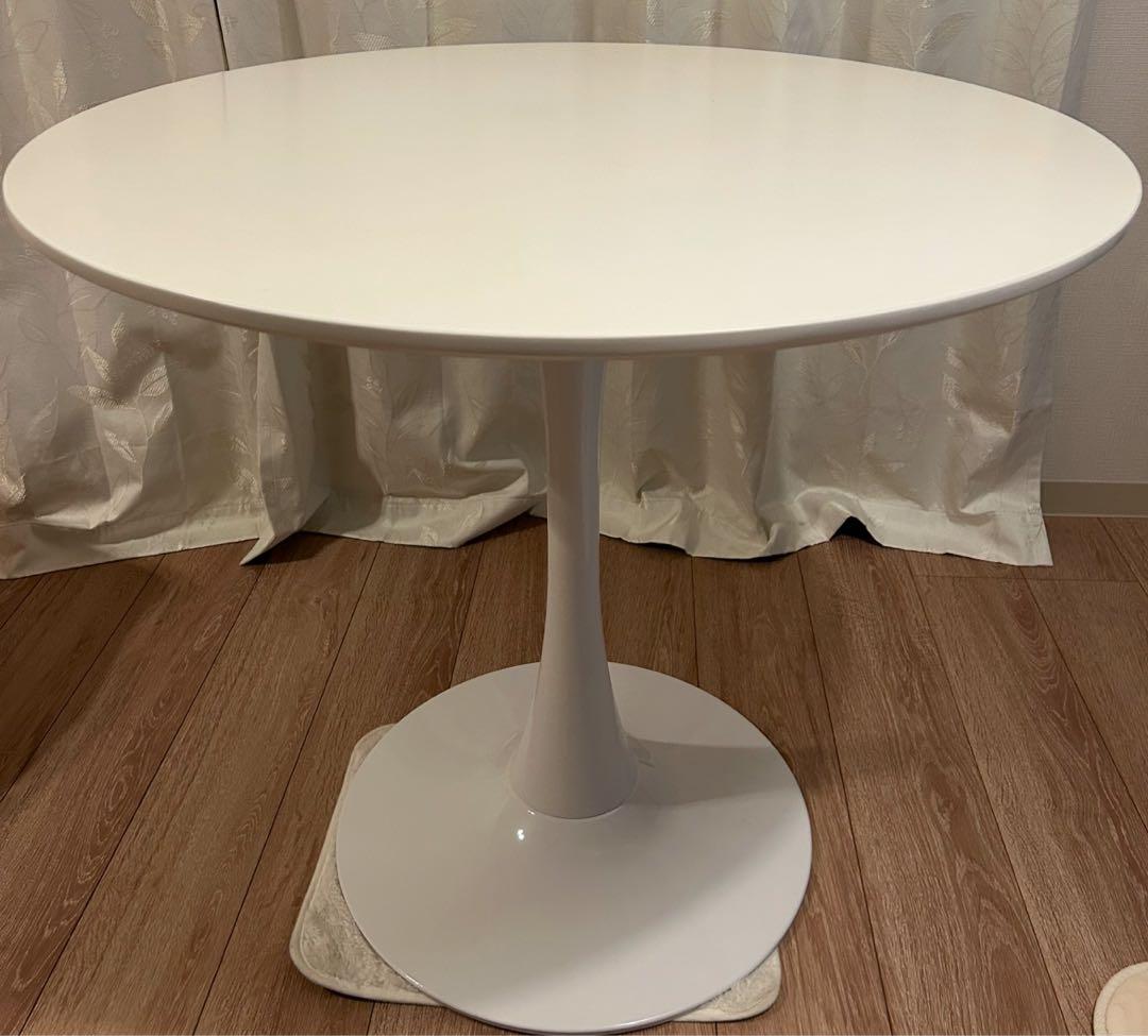 ダイニングテーブル、丸テーブル、白、幅80cm、高さ73cm、組み立て簡単