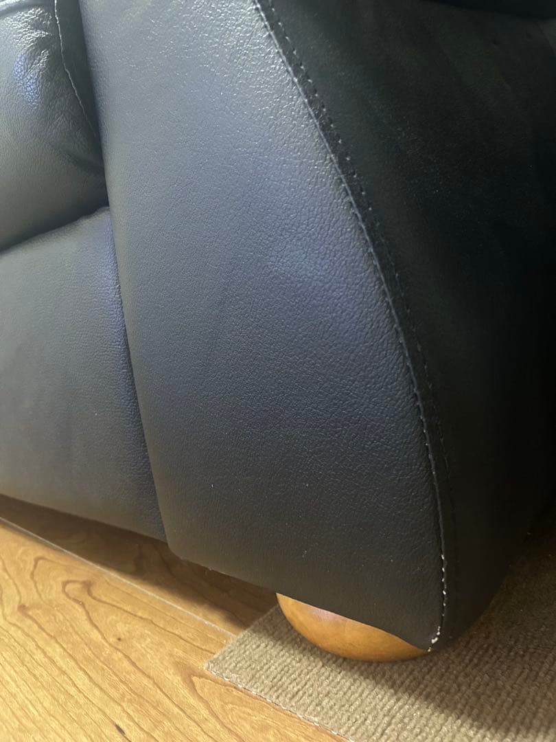 【ハル】黒本革レザー　3人掛けソファ