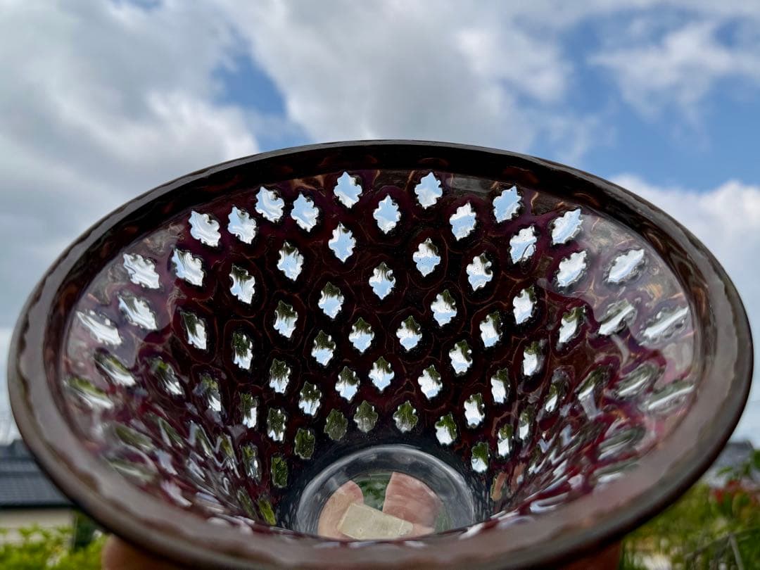 イタリアの素敵なヴィンテージ　ガラス製　カットアウトボウル