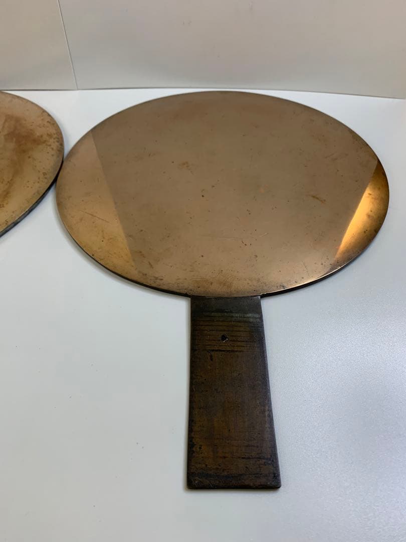 銅鏡 古い鏡2点 天下松村因幡守 手鏡 古鏡 骨董品 アンティーク