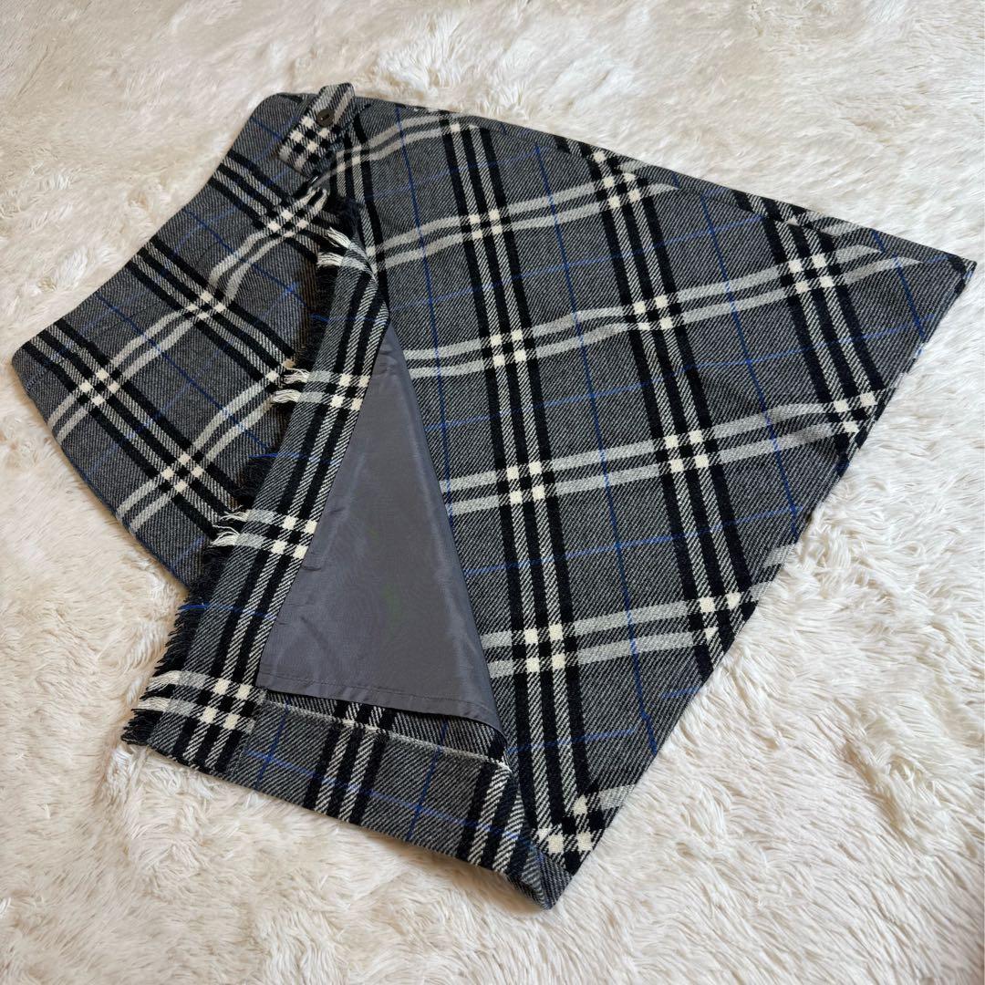 バーバリーロンドン ノバチェック 巻きスカート ラップスカート 36 カシミヤ混