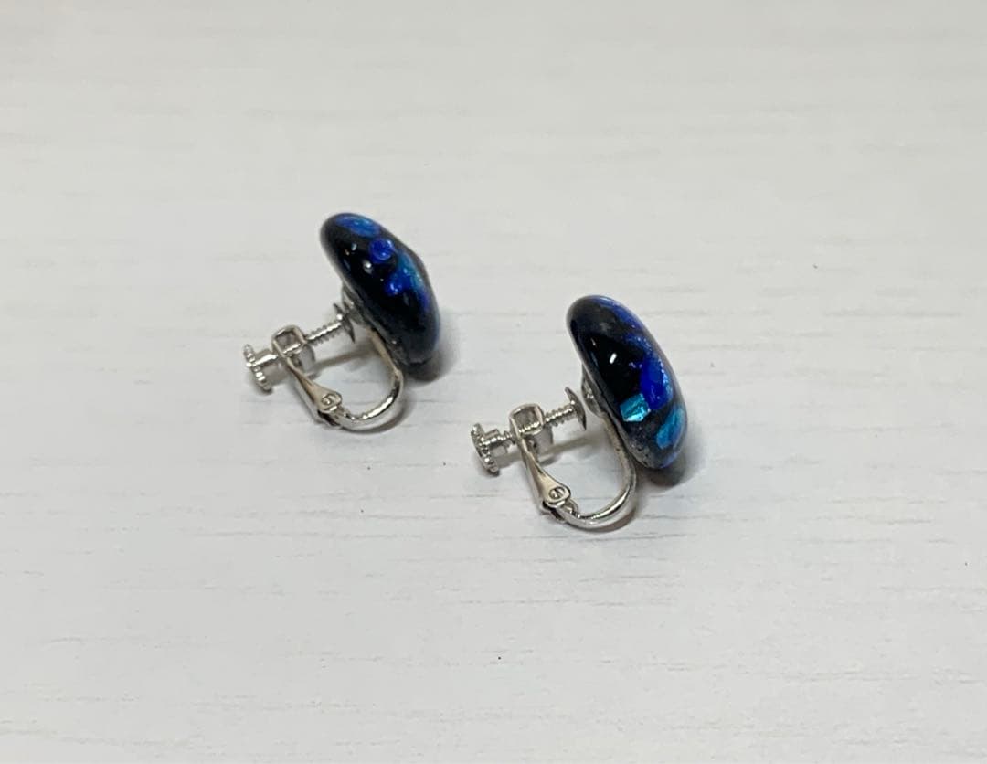 【ホタルガラス】伝統工芸品 イヤリング｜ブルー｜ガラス直径2cm