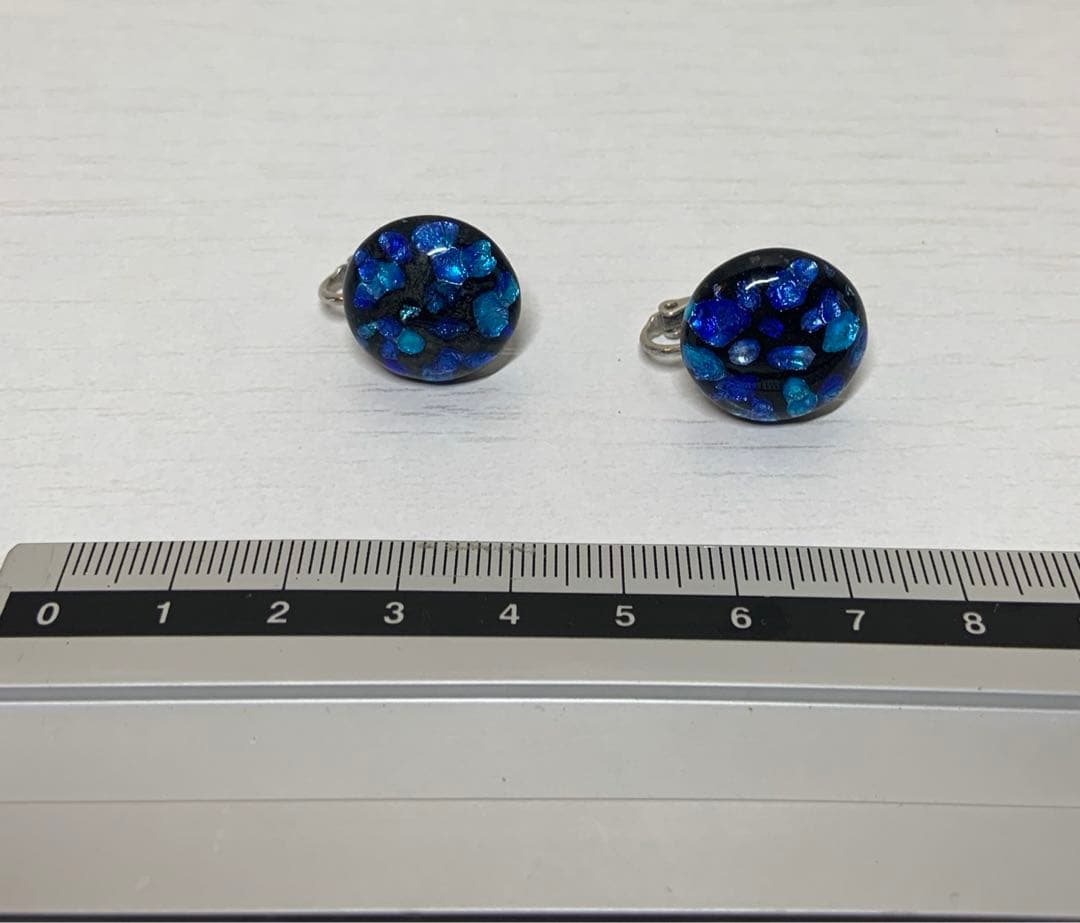 【ホタルガラス】伝統工芸品 イヤリング｜ブルー｜ガラス直径2cm