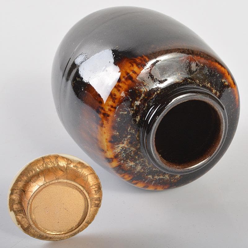 茶道具　京焼　洛東 　桶谷定一作　瀬戸釉　肩衝茶入　仕覆付　共箱　V　R7143