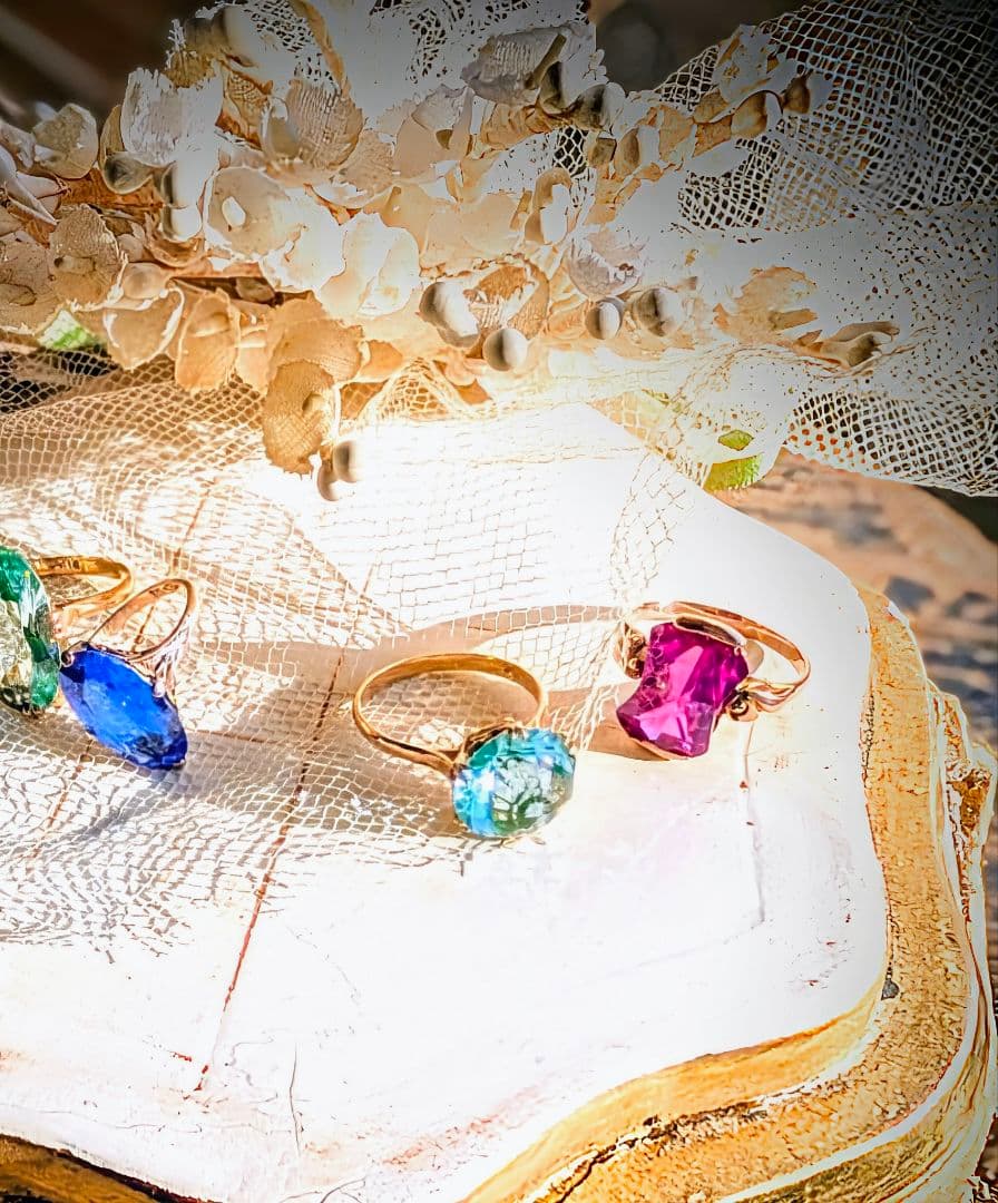 け*い様 レアカット✨️K18 昭和ヴィンテージ 合成サファイアリング 10号