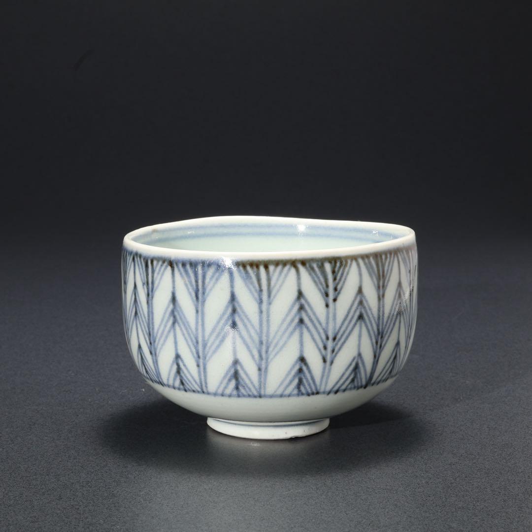 古伊万里　ころ茶碗　染付矢羽　骨董　R1378w2