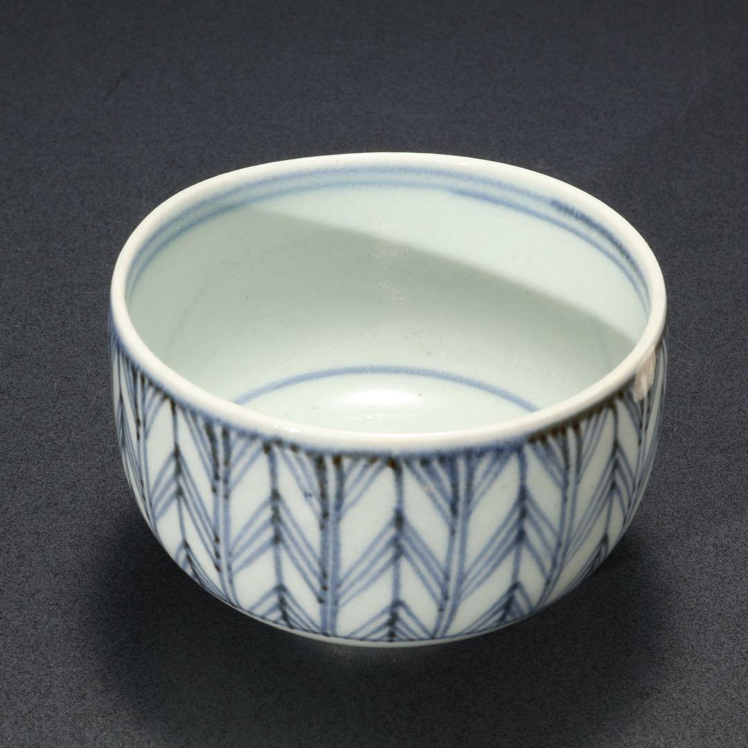 古伊万里　ころ茶碗　染付矢羽　骨董　R1378w2