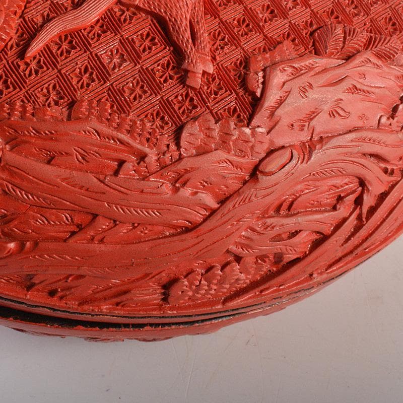 中国　堆朱風　山水人物文　蓋物　V　6442