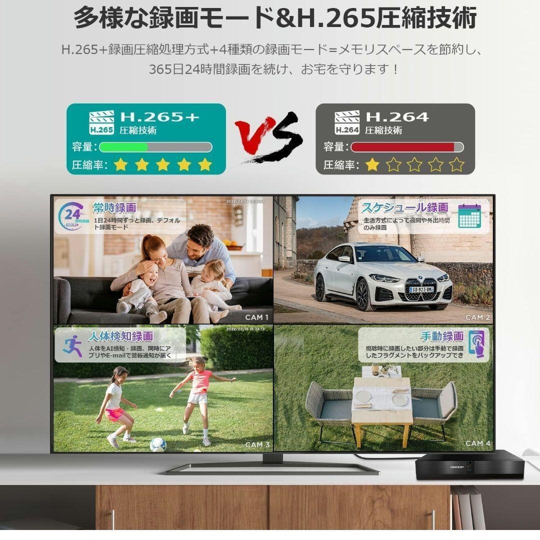 AI顔認識・4K 防犯カメラ 屋外 POE監視カメラ 2TB