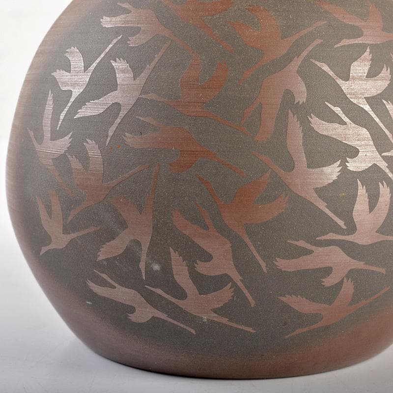 萬古焼　醉月陶苑　清水洋作　鶴文　瓢箪壷　共箱　V　R6578