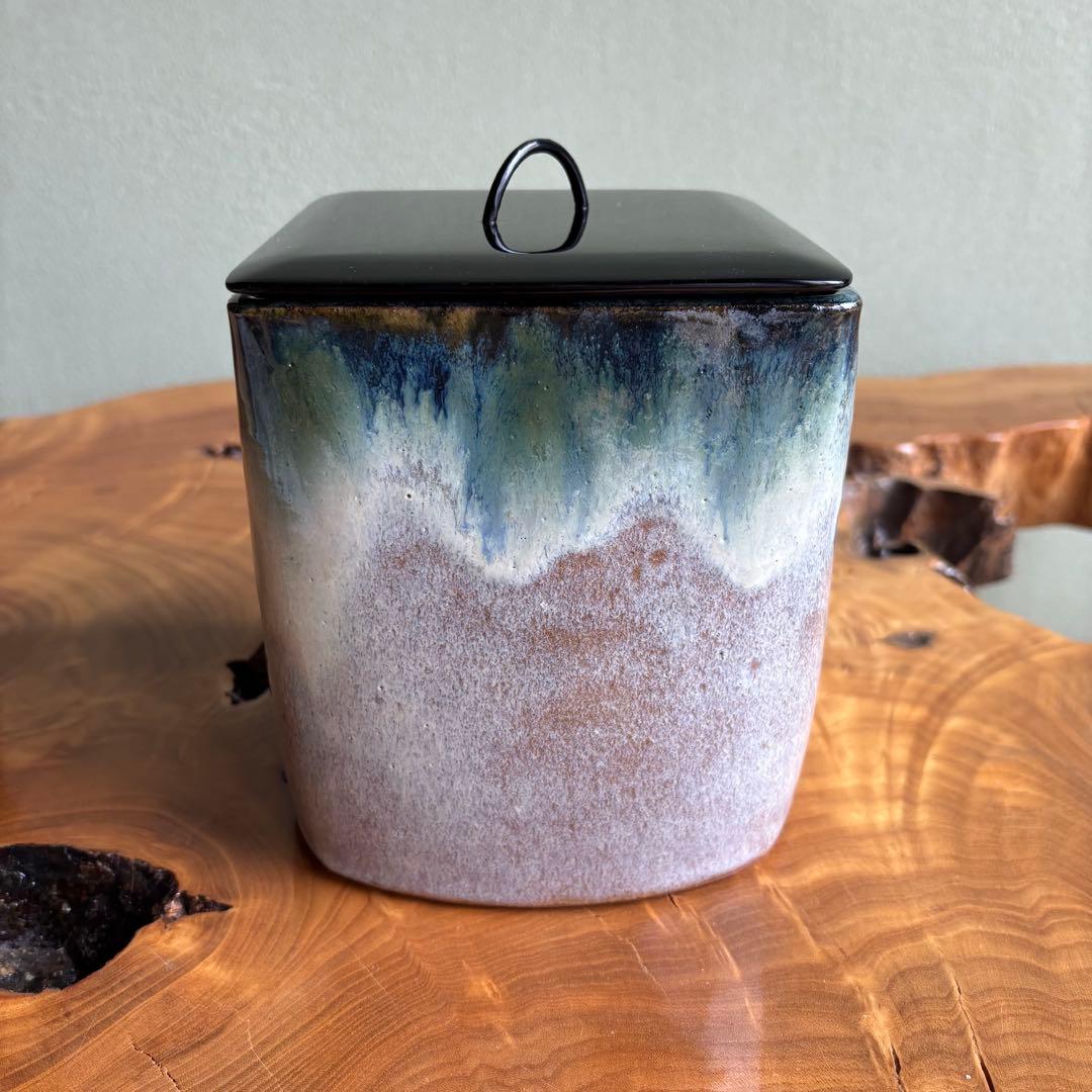 赤膚焼 水指 大塩正人造 織部流し 茶道具 共箱