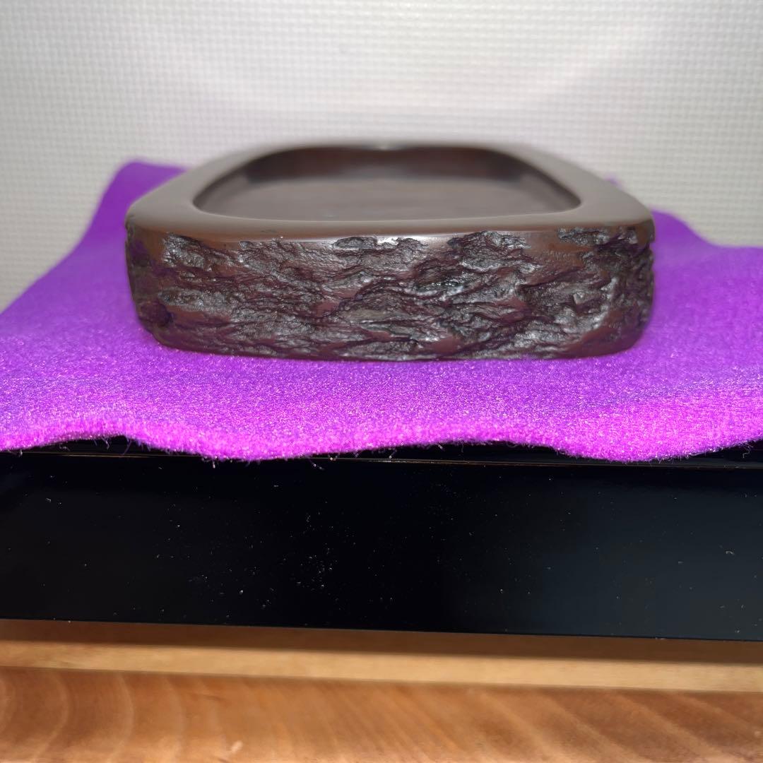 ⭕️赤間硯　日本工芸会正会員　下井百合昭　号　昭竜山　野面硯　石紋綺麗　女性好み