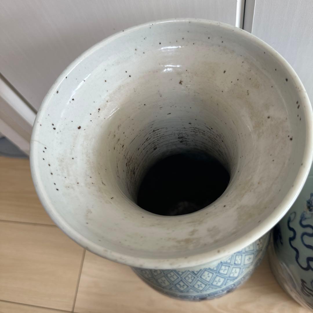 清時代　染付大花瓶　青華 獅子　骨董古美術