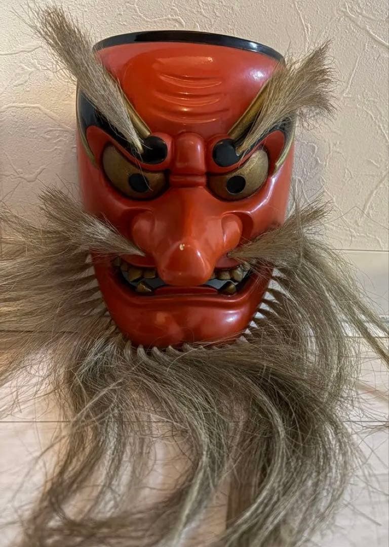 神楽面 能面 長い髪付き 猿田彦 天狗