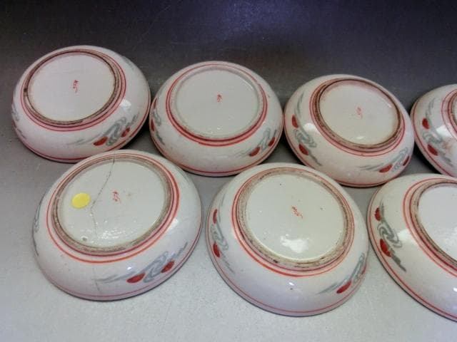 皿■九谷人物赤絵 9客 松梅 古九谷（江戸期）小皿 豆皿 古美術 時代物 骨董■