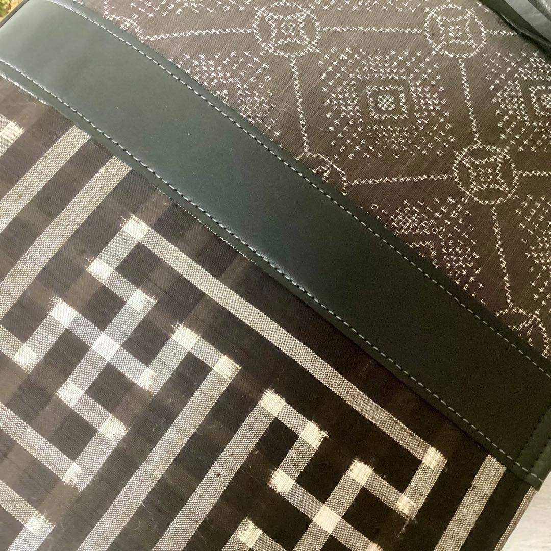 秋名バラ 大島紬 ×本革 着物リメイク トートバッグ 和装バッグ ハンドメイド