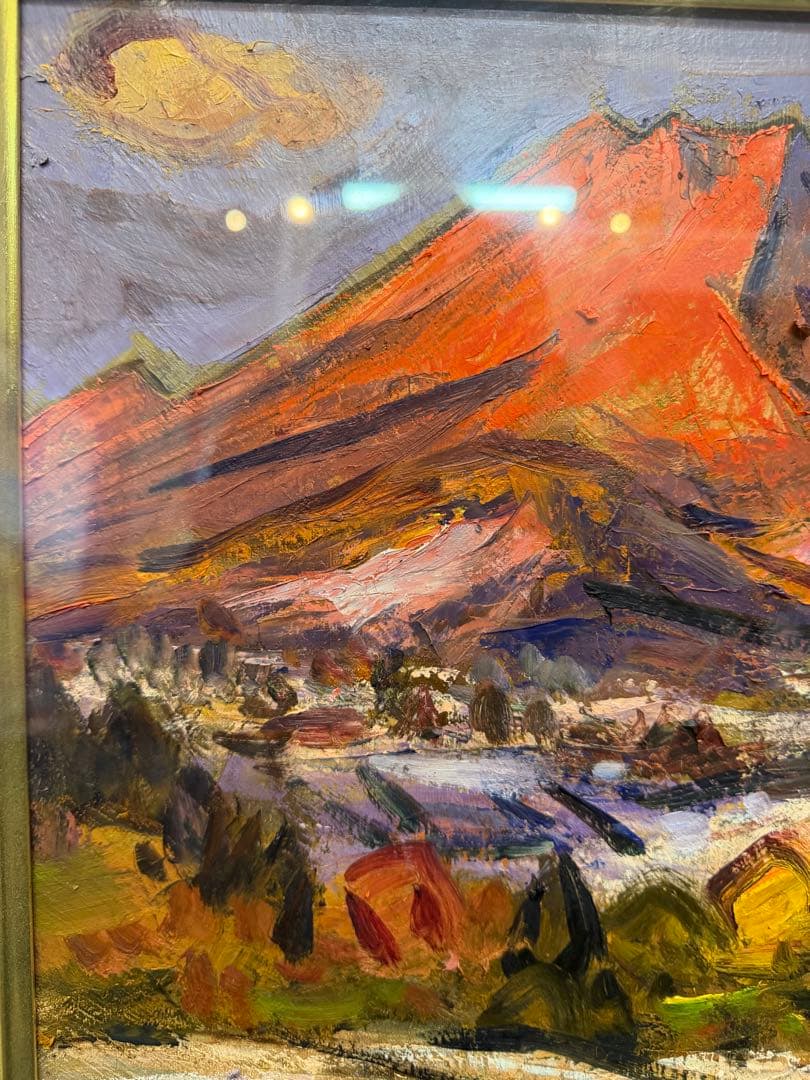 坂本唯市　赤富士　油絵　絵画　インテリア　風景画