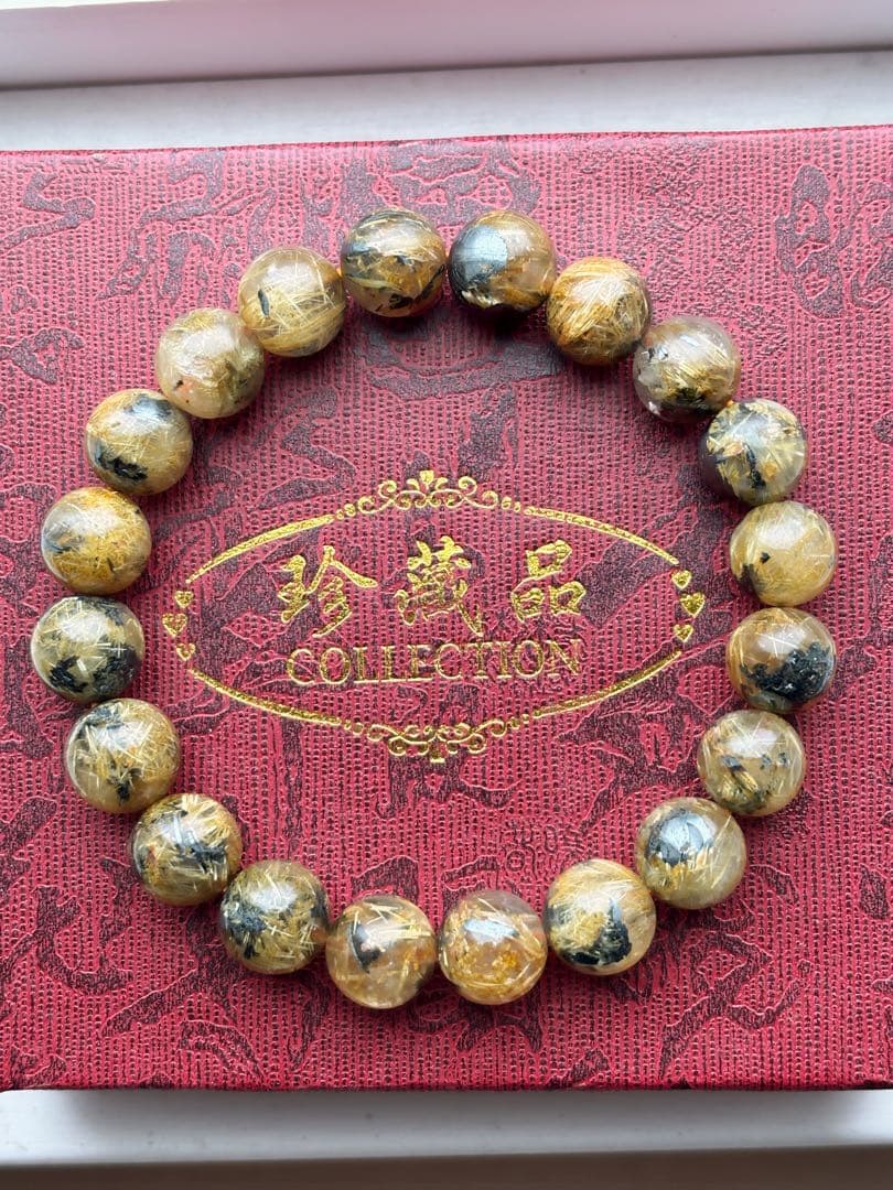 太陽放射タイチンルチルクォーツ　10mm玉　ブラジル産ルチル　金運　開運　強運