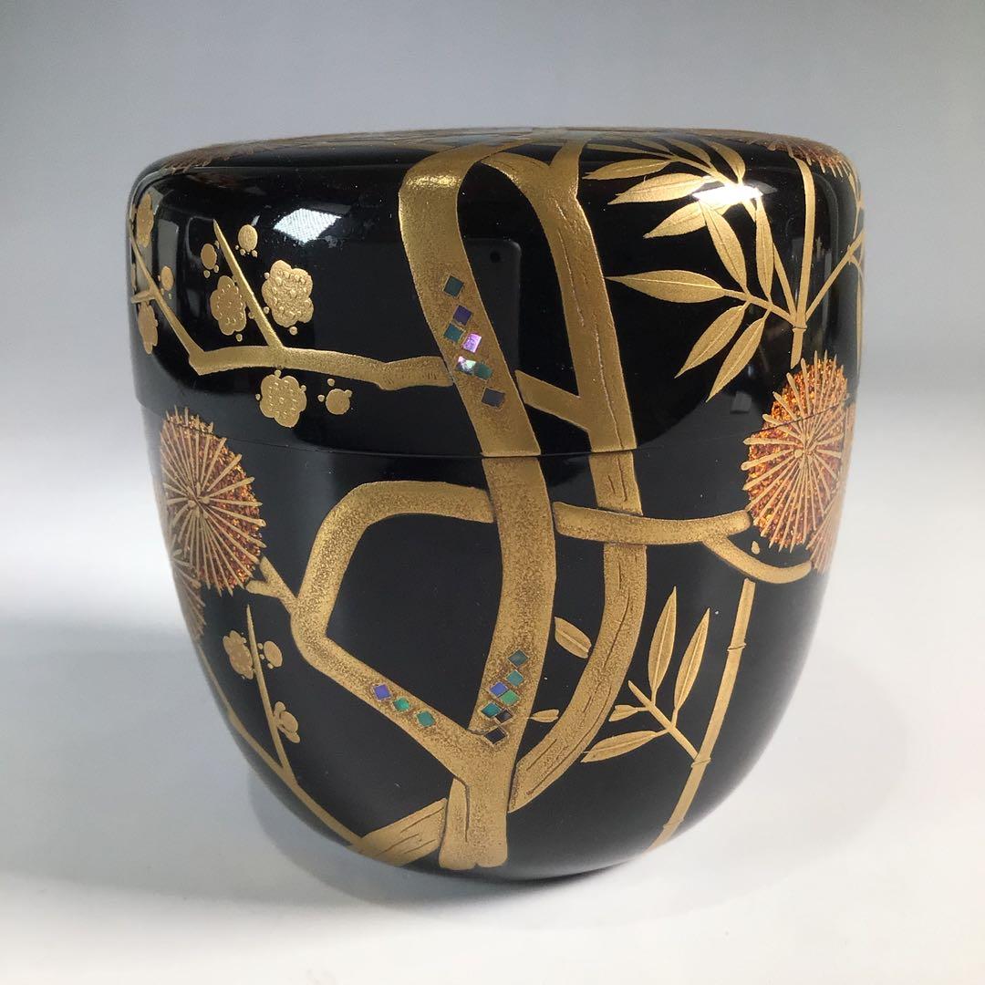 Ｎ１８７　大棗　『岡本漆専堂』『久田宗也　尋牛斎　箱書』『松竹梅蒔絵』　共箱