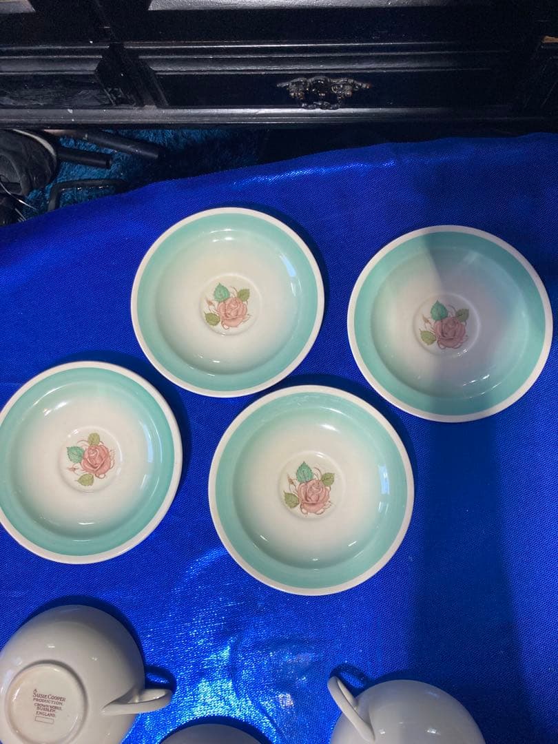 スージークーパー　パトリシアローズ　スープカップ　ソーサー　グリーン　4客分