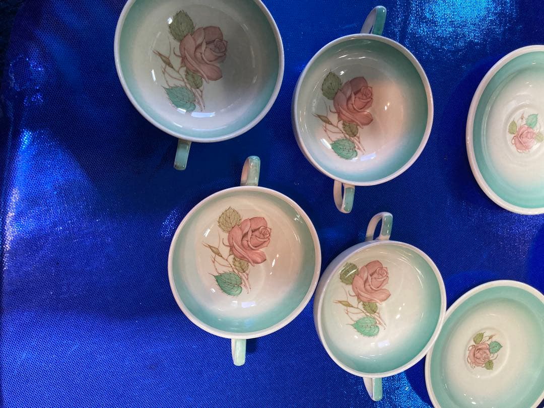 スージークーパー　パトリシアローズ　スープカップ　ソーサー　グリーン　4客分