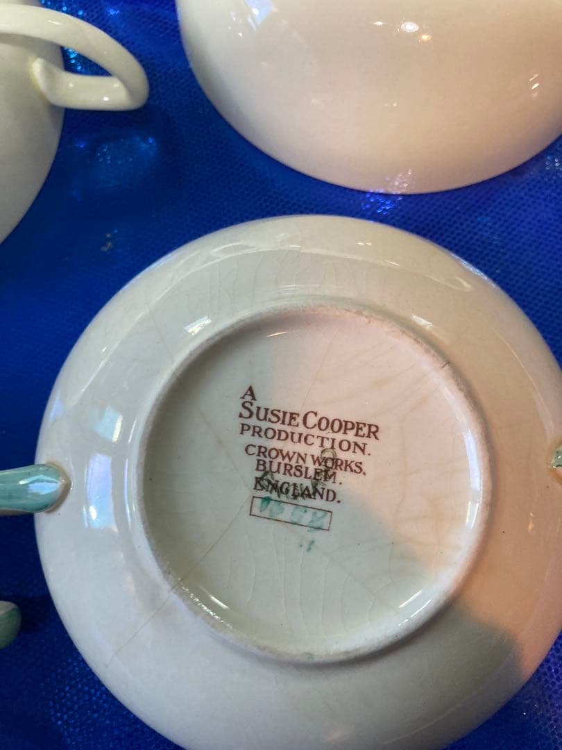 スージークーパー　パトリシアローズ　スープカップ　ソーサー　グリーン　4客分