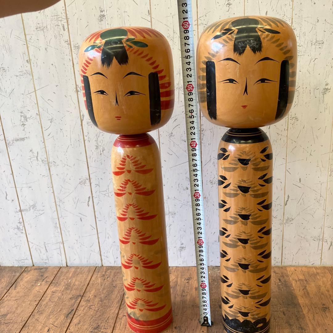 昭和レトロ 木製 大型こけし 小芥子 伝統工芸 工芸品 民芸品 置物セット ペア