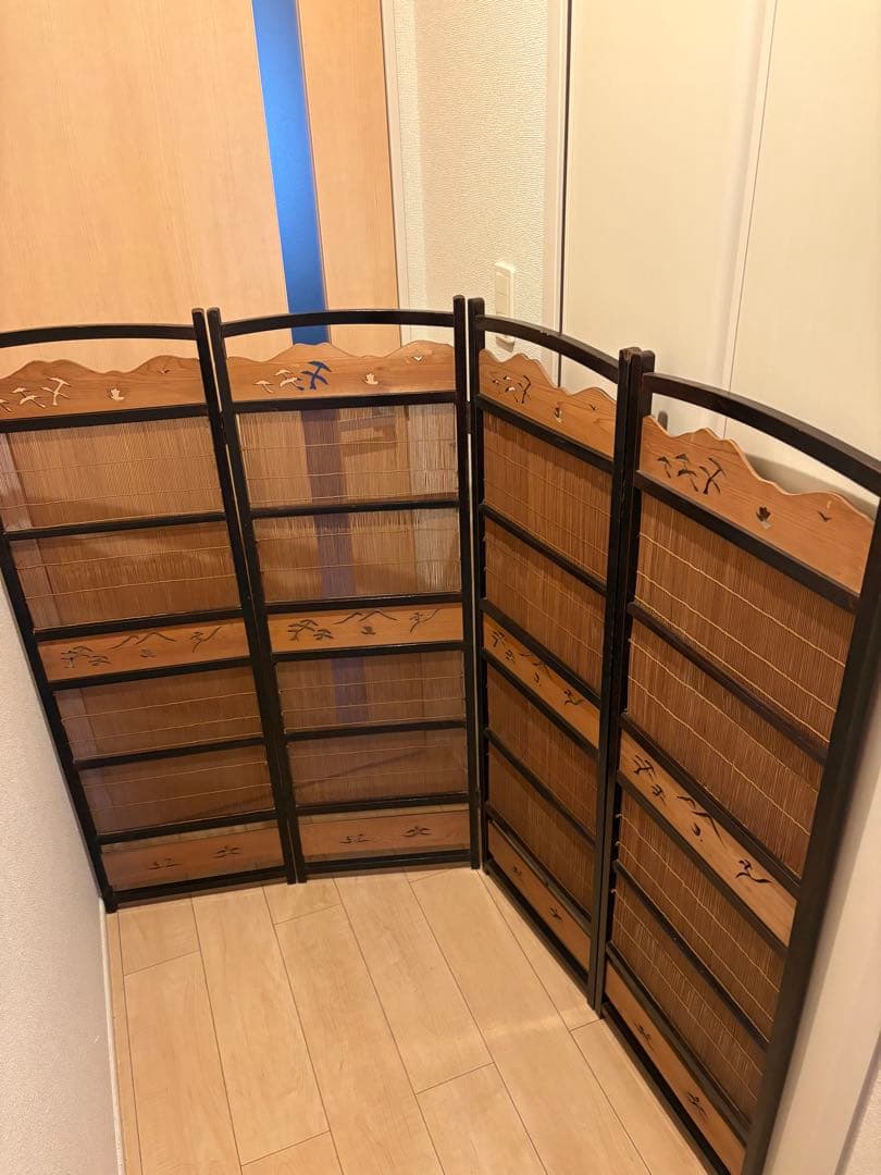 ビンテージ　竹簾屏風　すだれ　衝立　透かし彫り　パーテーション　間仕切り　古道具