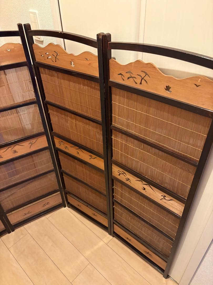 ビンテージ　竹簾屏風　すだれ　衝立　透かし彫り　パーテーション　間仕切り　古道具