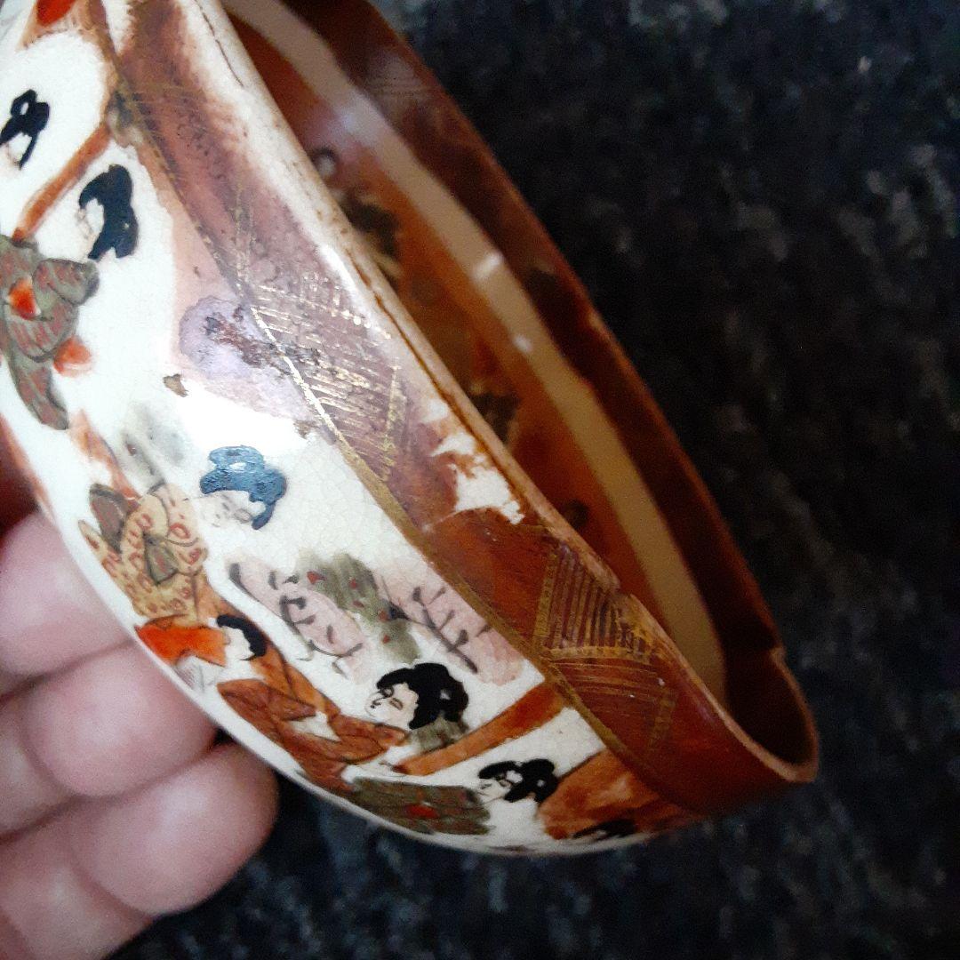 古い明治薩摩超絶細密画小鉢碗/芸者童女仏僧風俗画/里帰り伊万里唐津九谷横浜