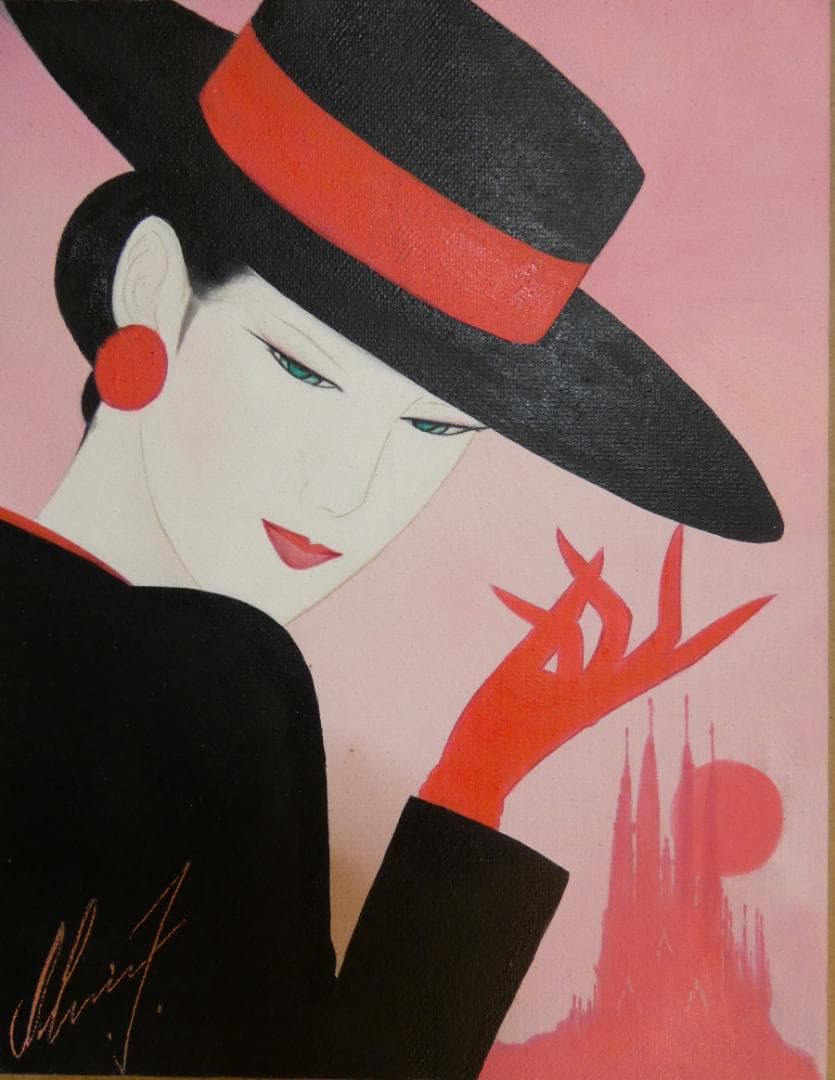 油絵 人物　額付き　鹤田一郎　 F6 【　美人像　】手描き