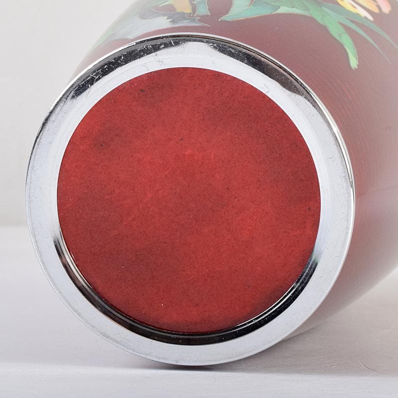 七宝焼　赤透釉　四君子文　花瓶　M　R9121