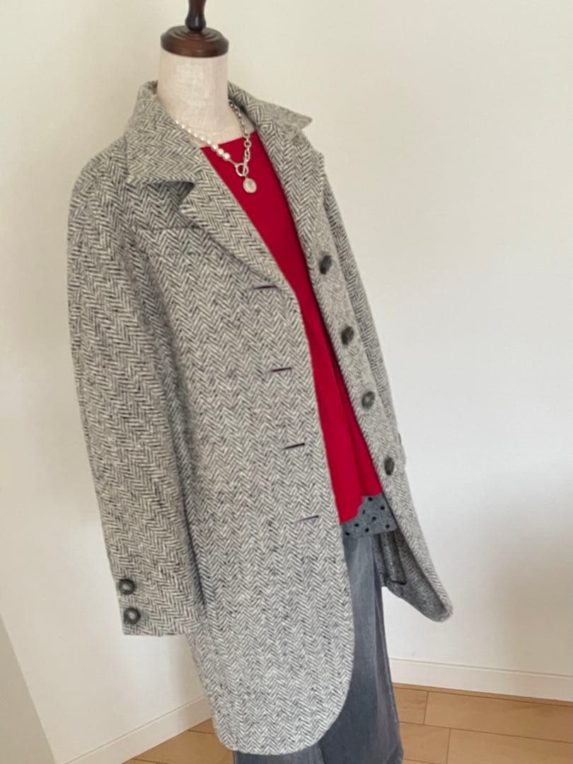 【ジャンフランコフェレ】カラーネップヘリンボーン織ウールコート　イタリア製