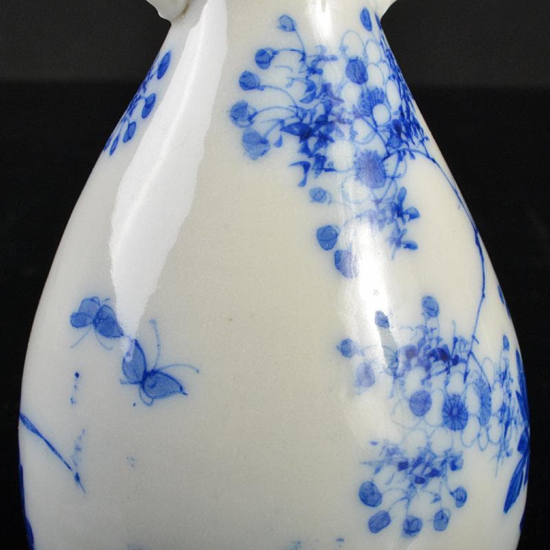 瀬戸焼　古瀬戸　染付　花蝶文　双耳瓶　H　R7183