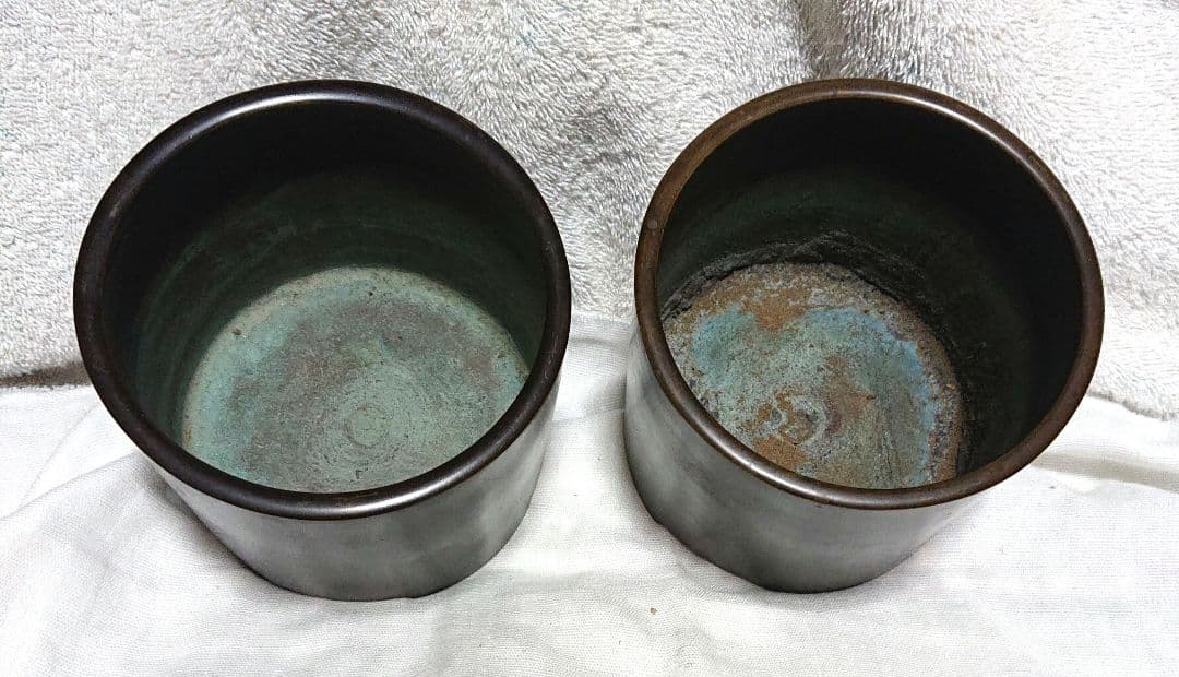 銅製火入れ2個セット 動物彫刻付きA448