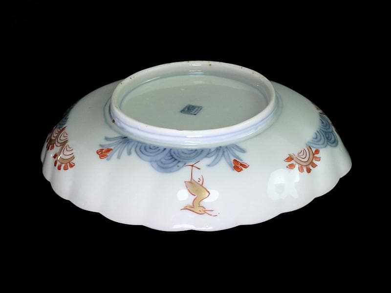 古伊万里　金襴手　鳳凰の図　鮑型変形皿　５客　E941AS-CRr