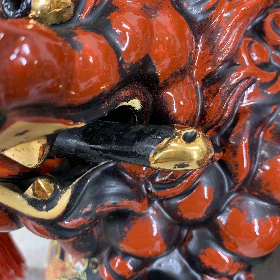 玉乗り 獅子 八幡窯 須栄義 金 赤 松竹梅 九谷焼 縁起物 招福 魔除け