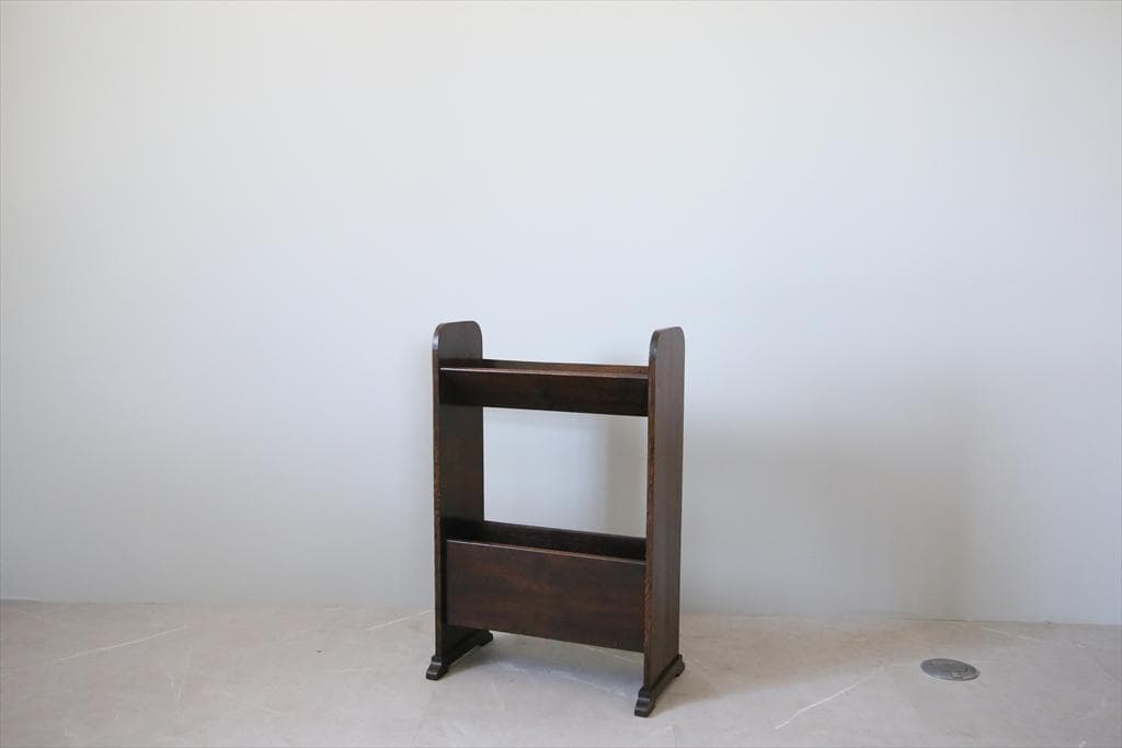 英国アンティーク木製マガジンラック/本立て/雑誌収納/本棚/新聞(83-23)