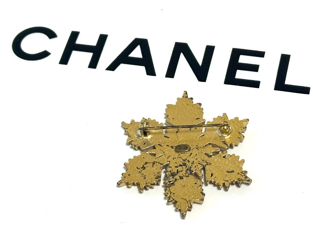 シャネルCHANEL雪の結晶ブローチ☆訳ありスノーフレークヴィンテージゴールド