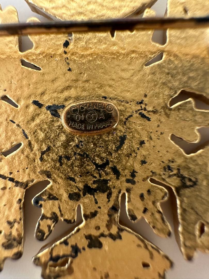 シャネルCHANEL雪の結晶ブローチ☆訳ありスノーフレークヴィンテージゴールド