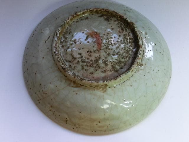 皿■獅子紋染付氷裂皿 砂高台 古い平鉢 古玩 唐物 中国 時代物 骨董品■