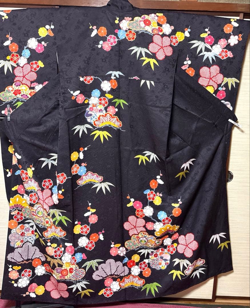 紫黒色 松竹梅 振袖 身丈163