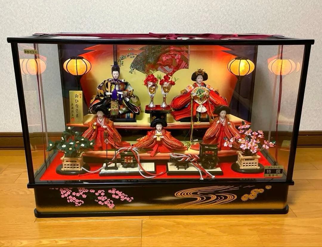 雛人形セット　平安清玉　新上　茶子五人　ガラスケース入り　おひなさま