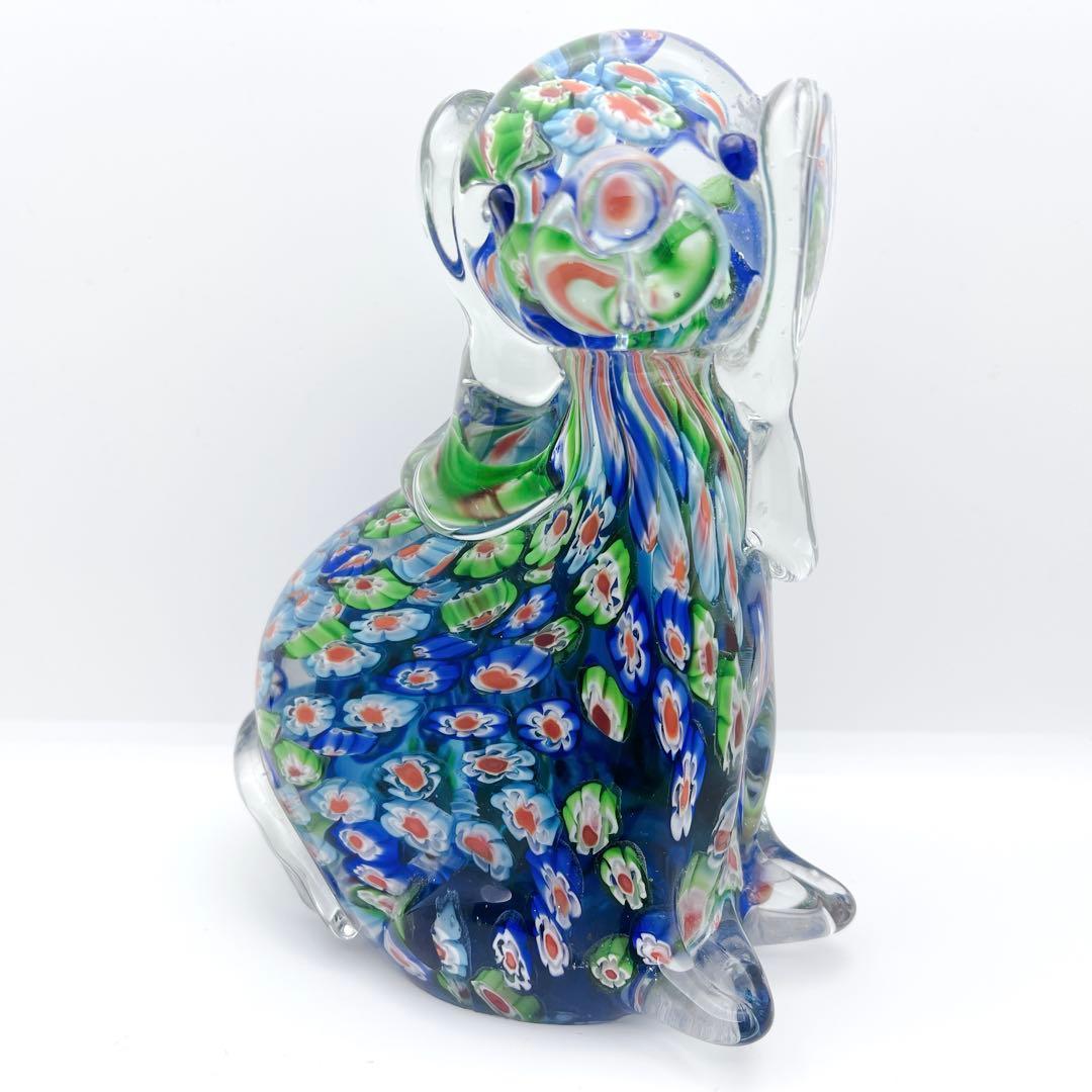 【入手困難】ミルフィオリ アートガラス 犬 置物 ヴェネチアン風 オブジェ