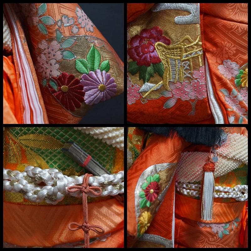 京都 市松人形(尺二)頭師「熊倉聖祥」京人形司「洛齊」作 美品正絹刺繍着物帯美人