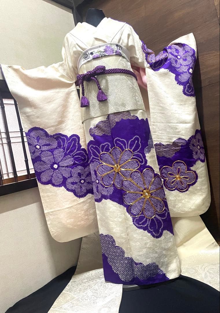 振袖 フルセット6点M〜L絞り銀駒刺繍　正絹　売り切り終了